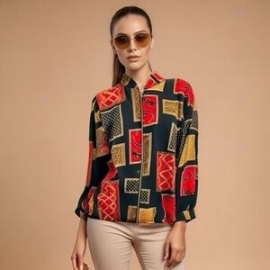 Vintage Kensington Square Black Patchwork Zip-Up Jacket Women XXL